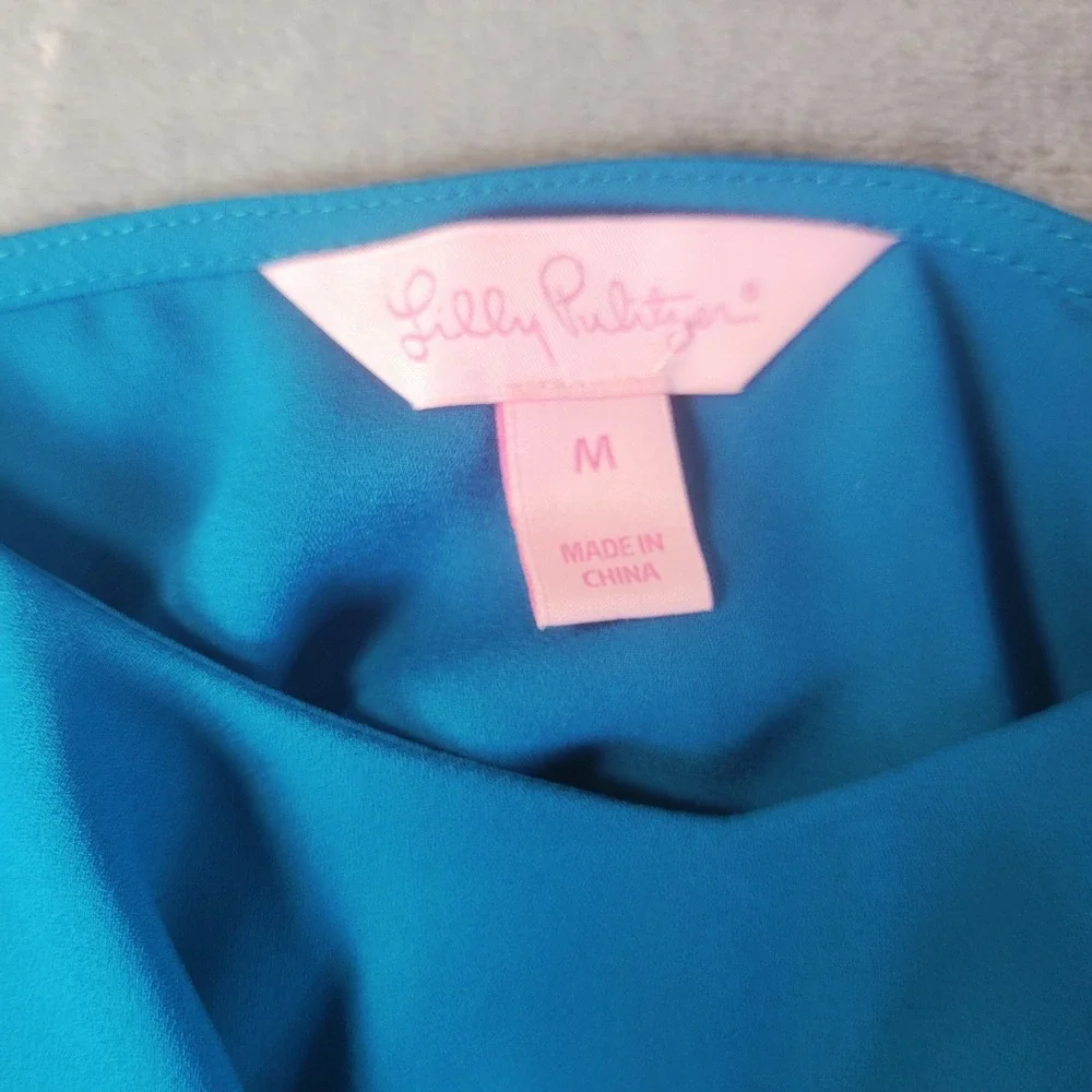 Lilly Pulitzer Womens Blue Ruffle Neck Cami Top Adjustable Straps M Summer Chic - Picture 2 of 8